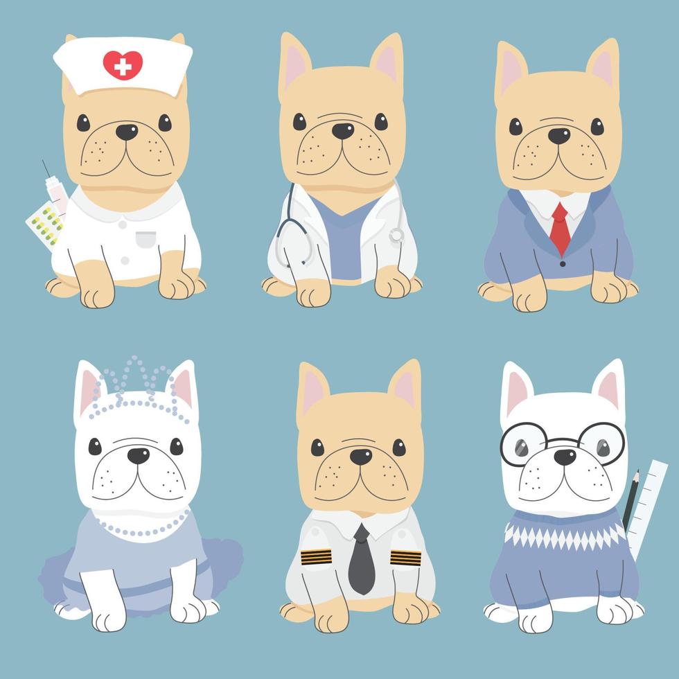 cute flat style french bulldog in career costume collection vector