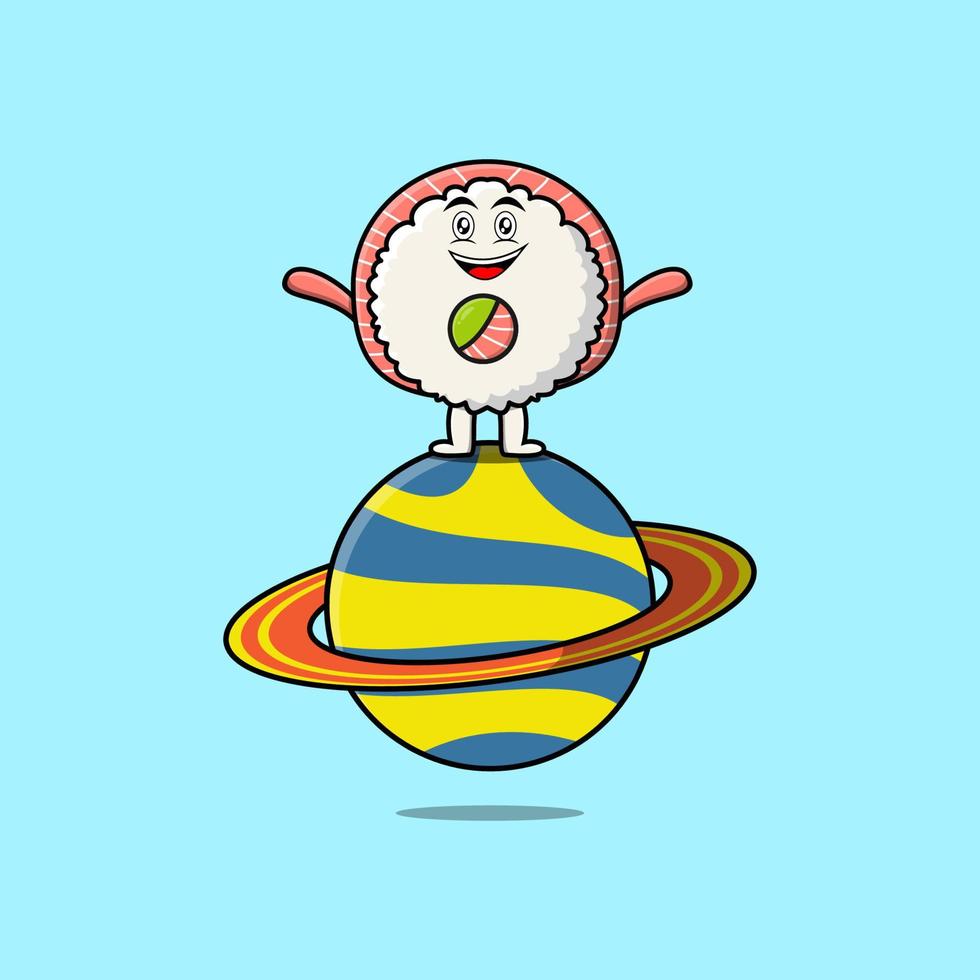 cartoon Rice sushi rolls sashimi stand in planet vector