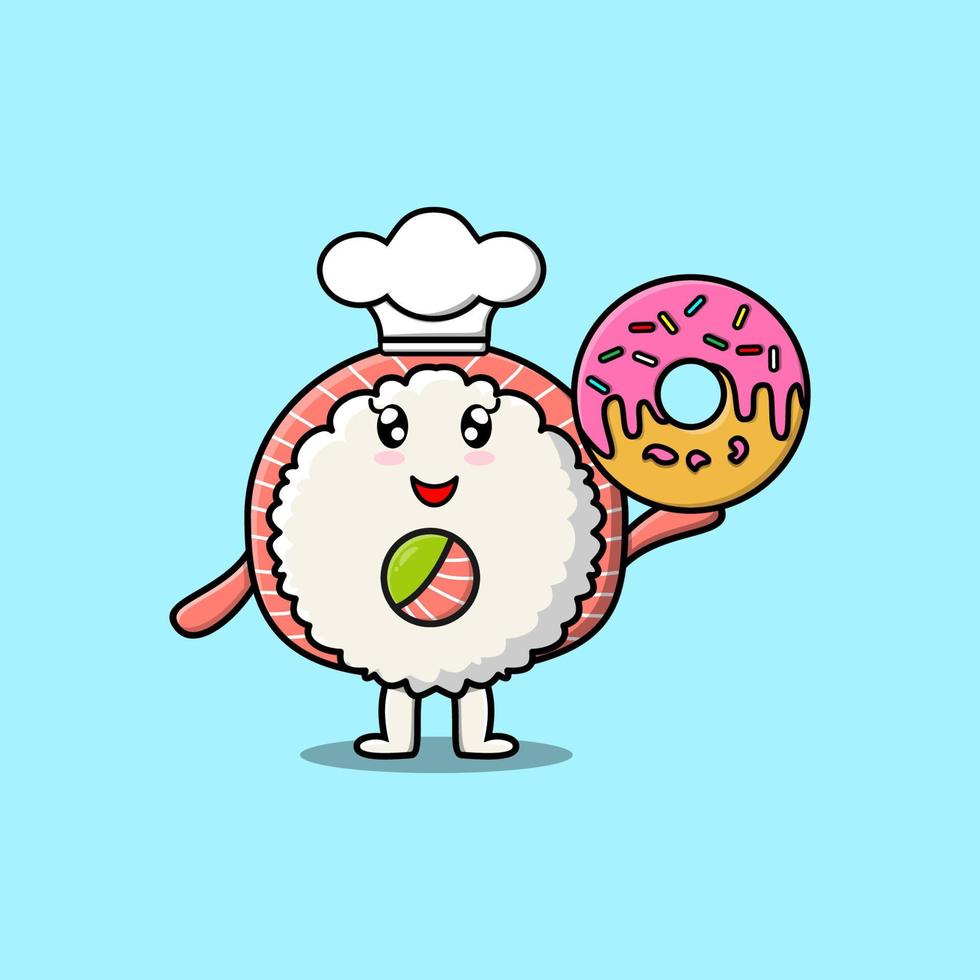 cartoon Rice sushi rolls sashimi chef character vector