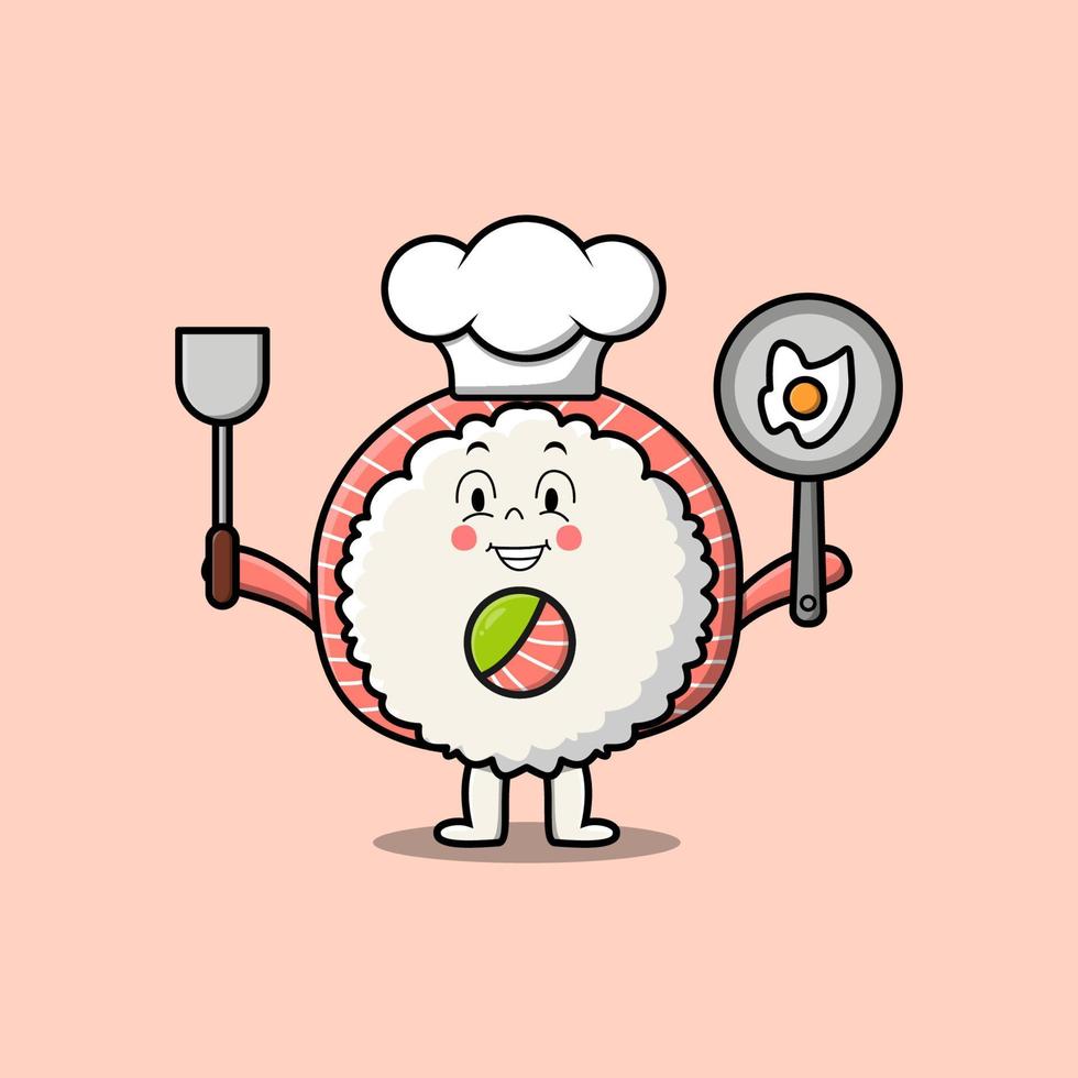 cartoon Rice sushi rolls sashimi chef character vector