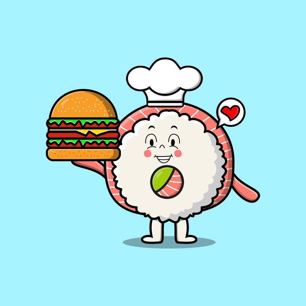cartoon Rice sushi rolls sashimi chef character vector