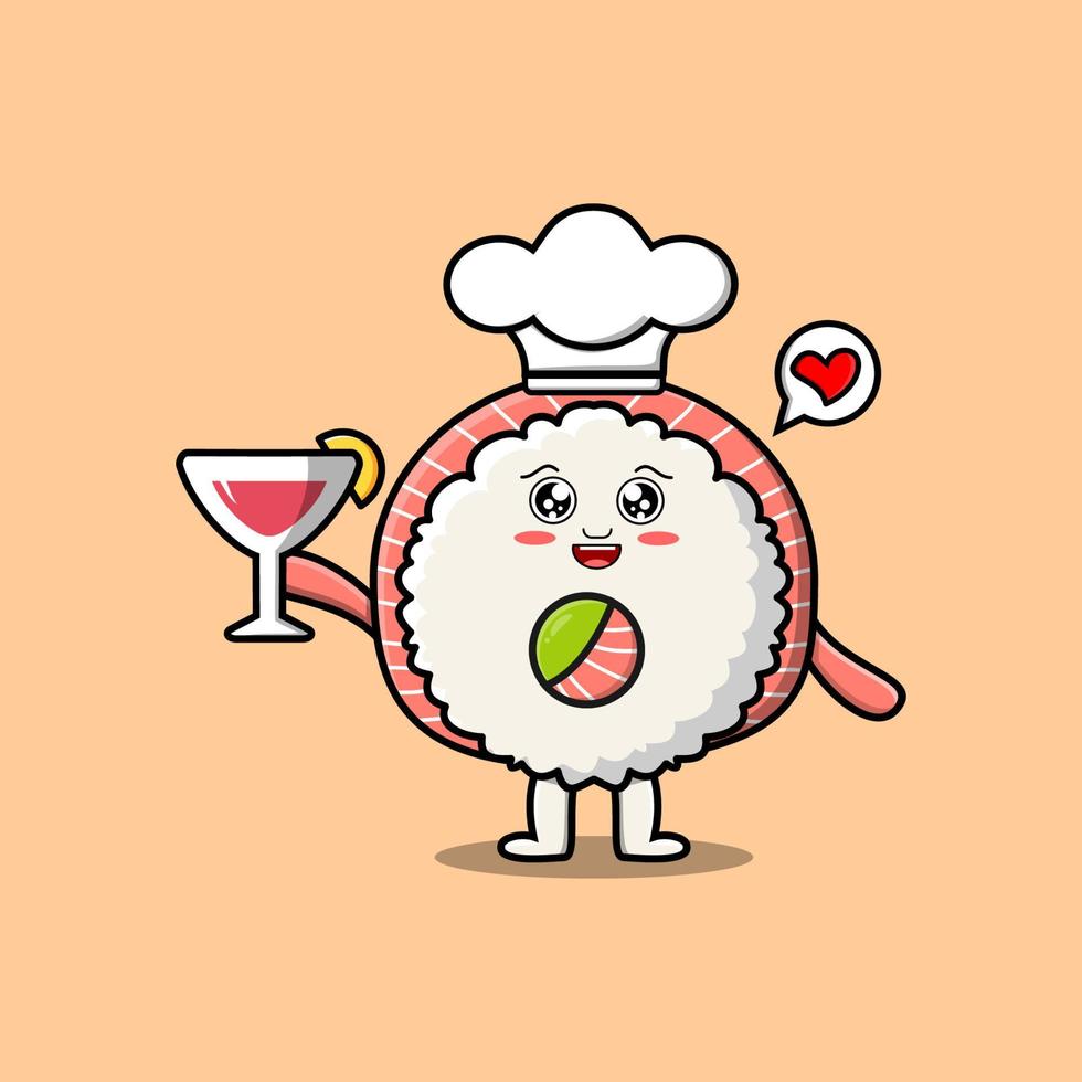 cartoon Rice sushi rolls sashimi chef character vector