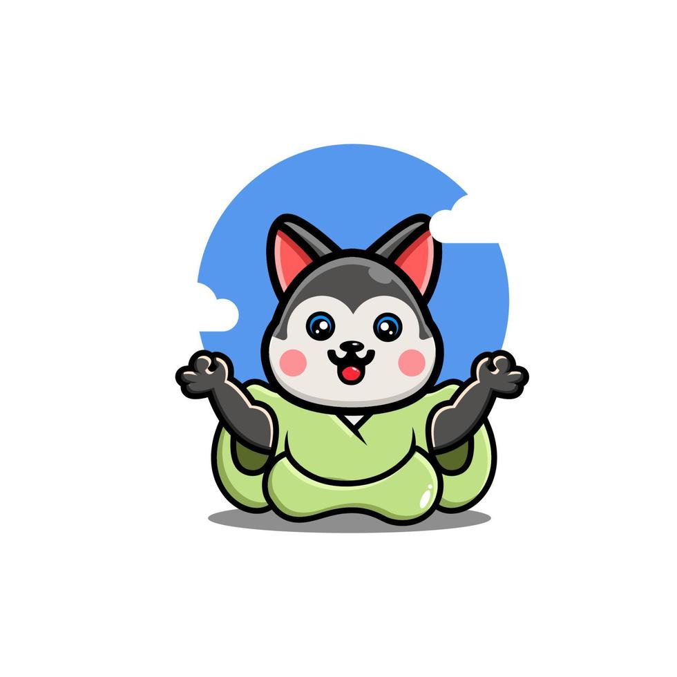 Cute husky yoga cartoon icon illustration vector