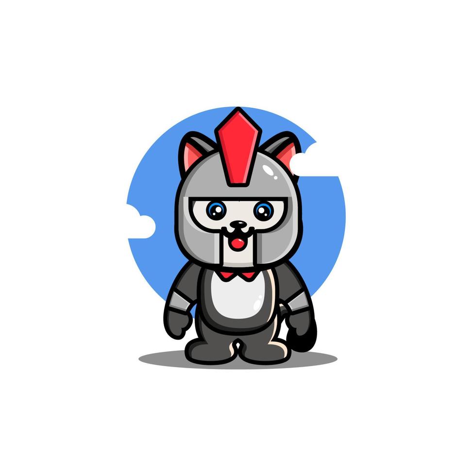 Cute husky gladiator cartoon icon illustration. animal hero icon concept isolated vector