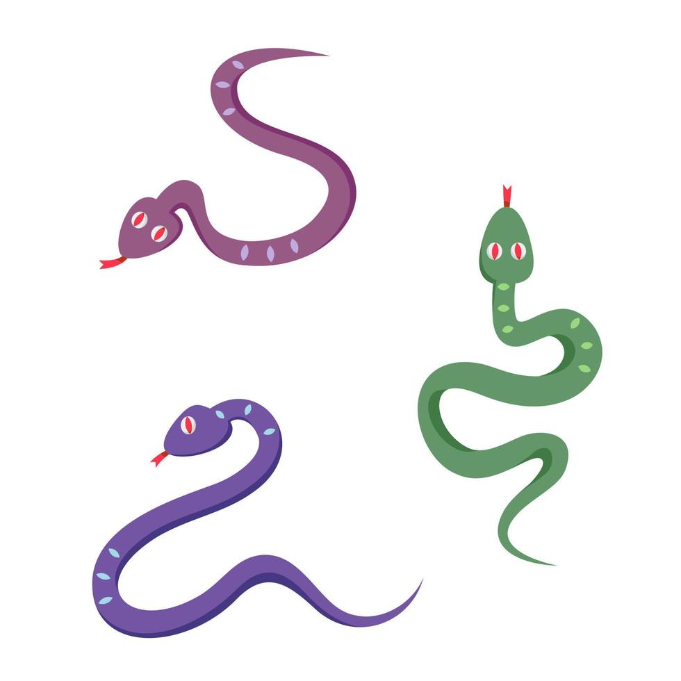Set of different snakes. Halloween characters in cartoon style. vector