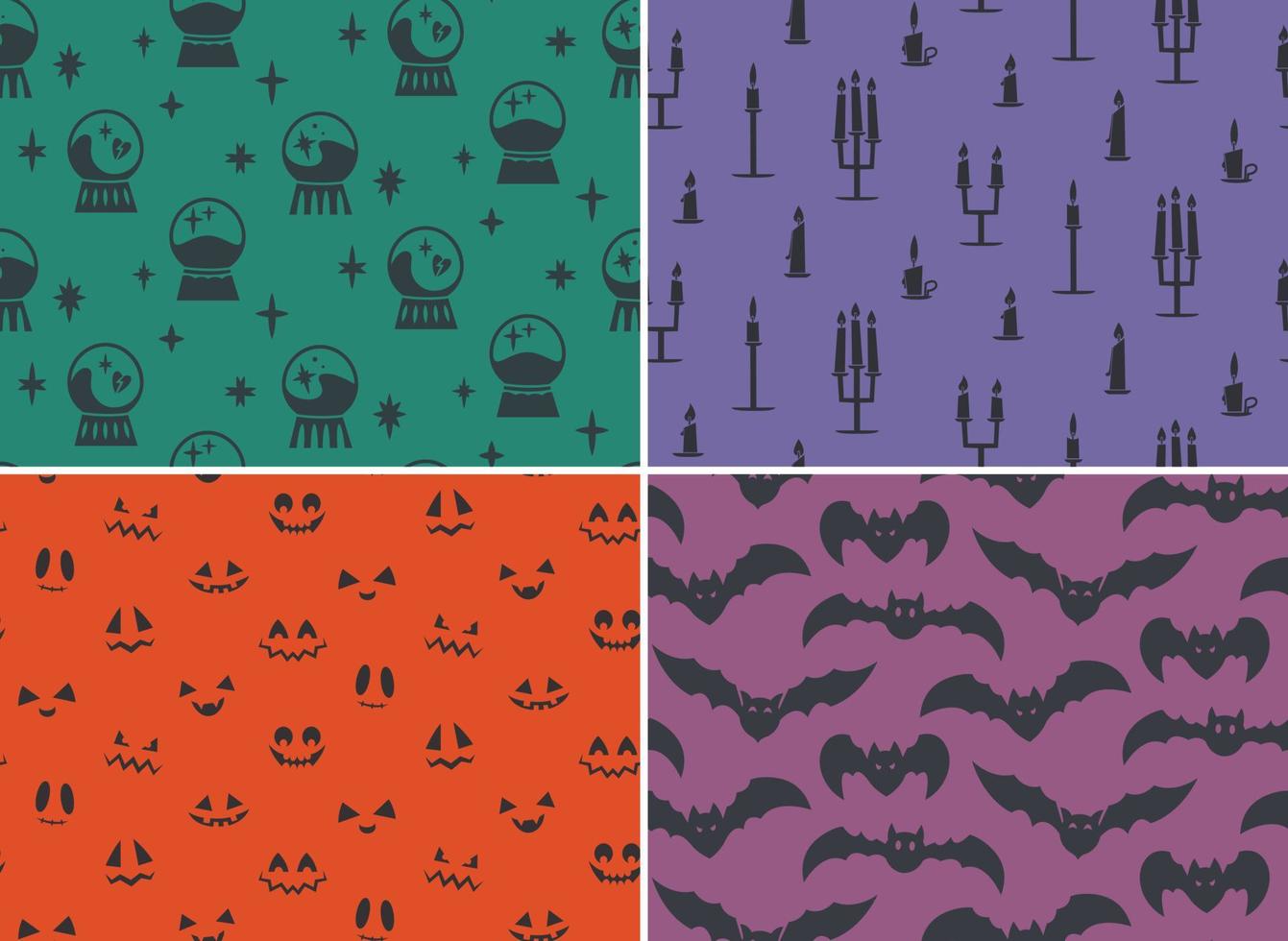 Collection of Halloween seamless patterns. Spooky textures in flat style. vector