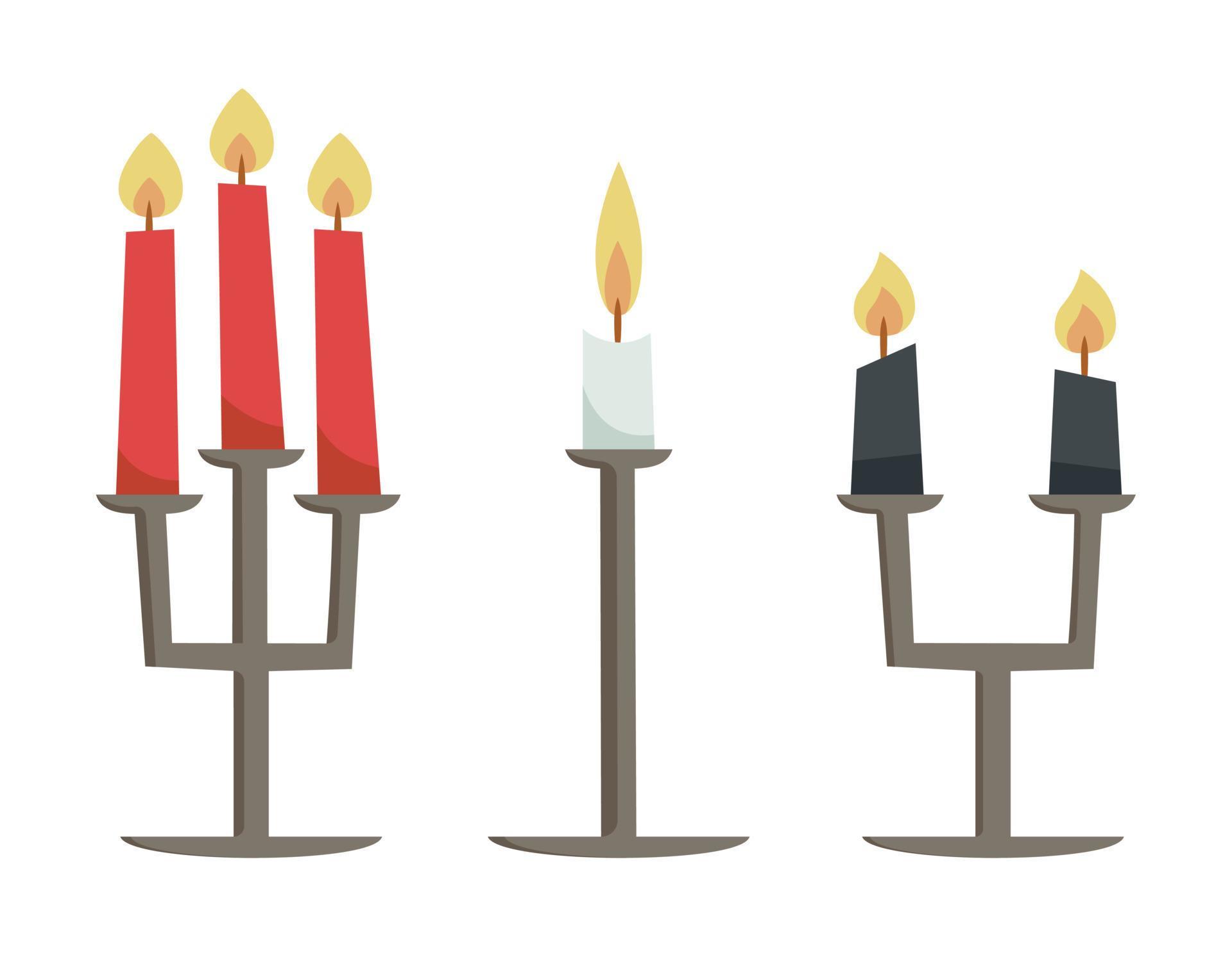 Set of candelabras with candles. Interior elements in cartoon style