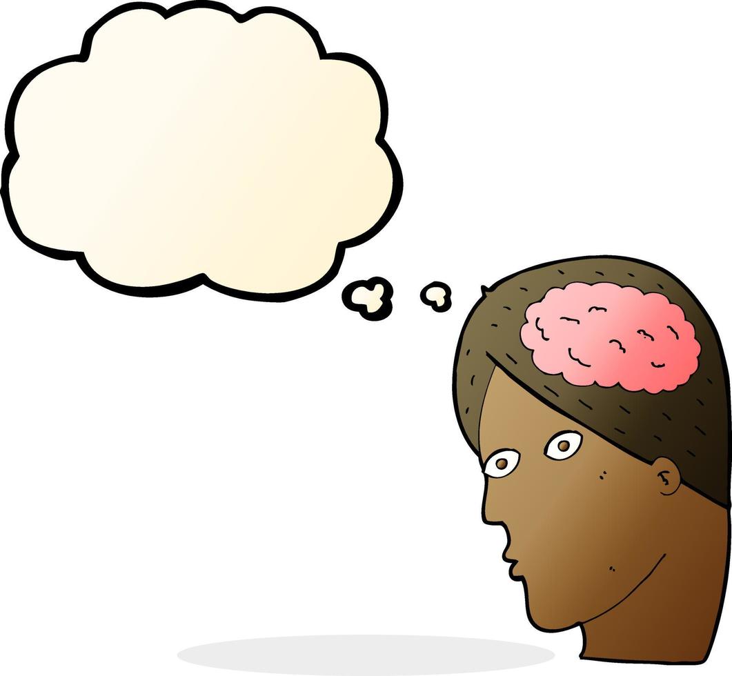 cartoon head with brain symbol with thought bubble vector