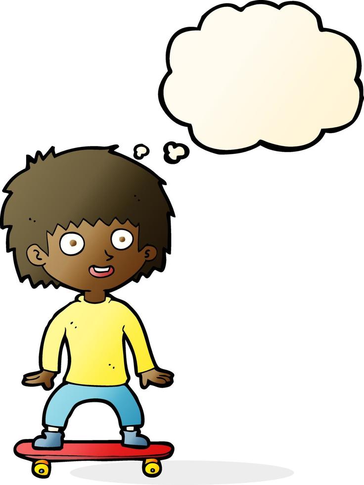 cartoon boy on skateboard with thought bubble vector