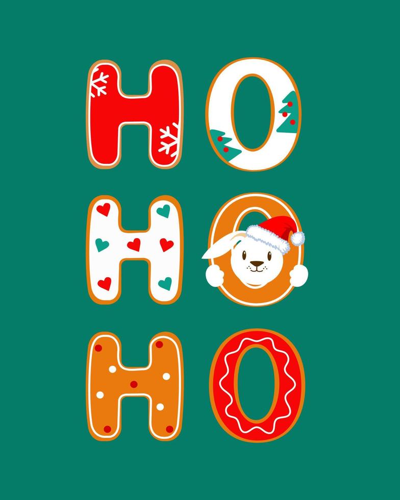 Ho Ho Ho and Merry Christmas. Vector illustration of gingerbread christmas