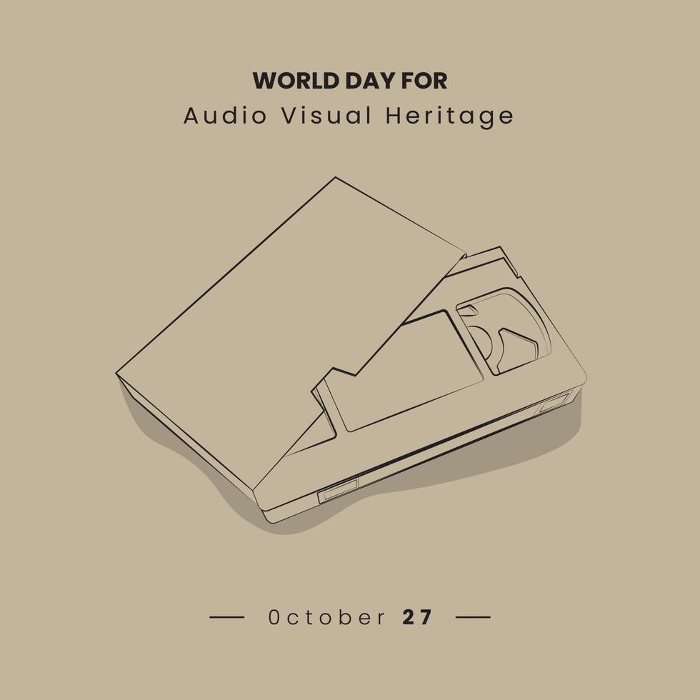 arte de línea de casete de video vintage con diseño de portada para el diseño del día del patrimonio audiovisual vector