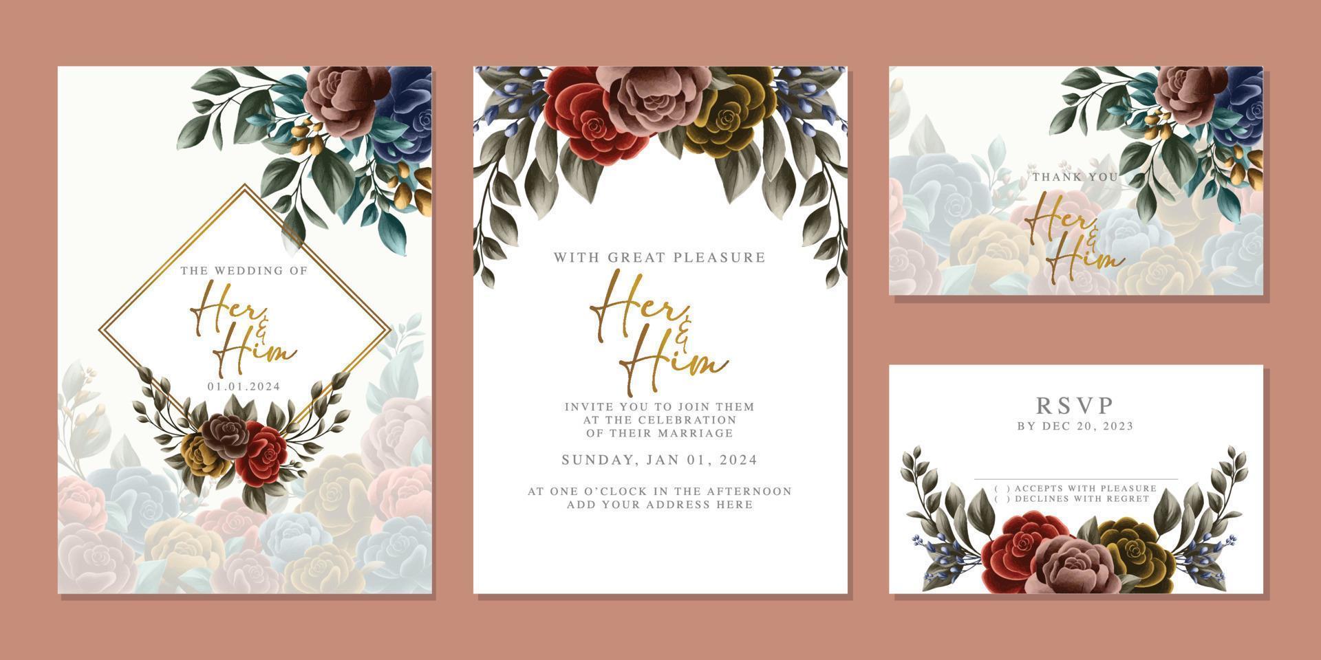 beautiful floral invitation card template vector