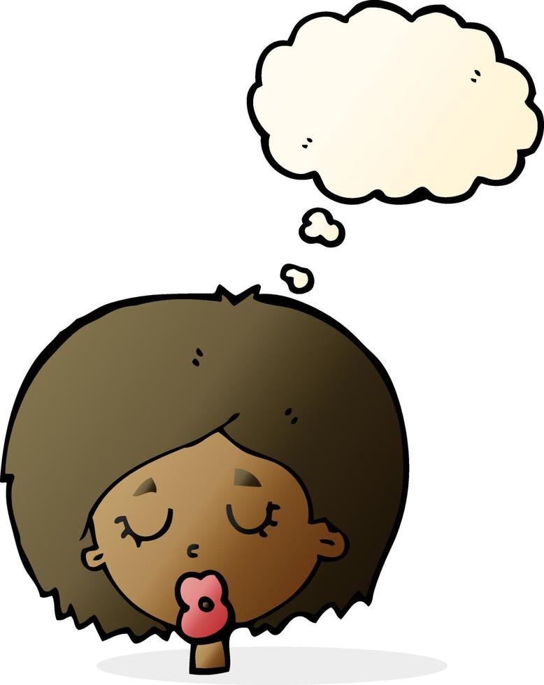cartoon woman with eyes closed with thought bubble vector