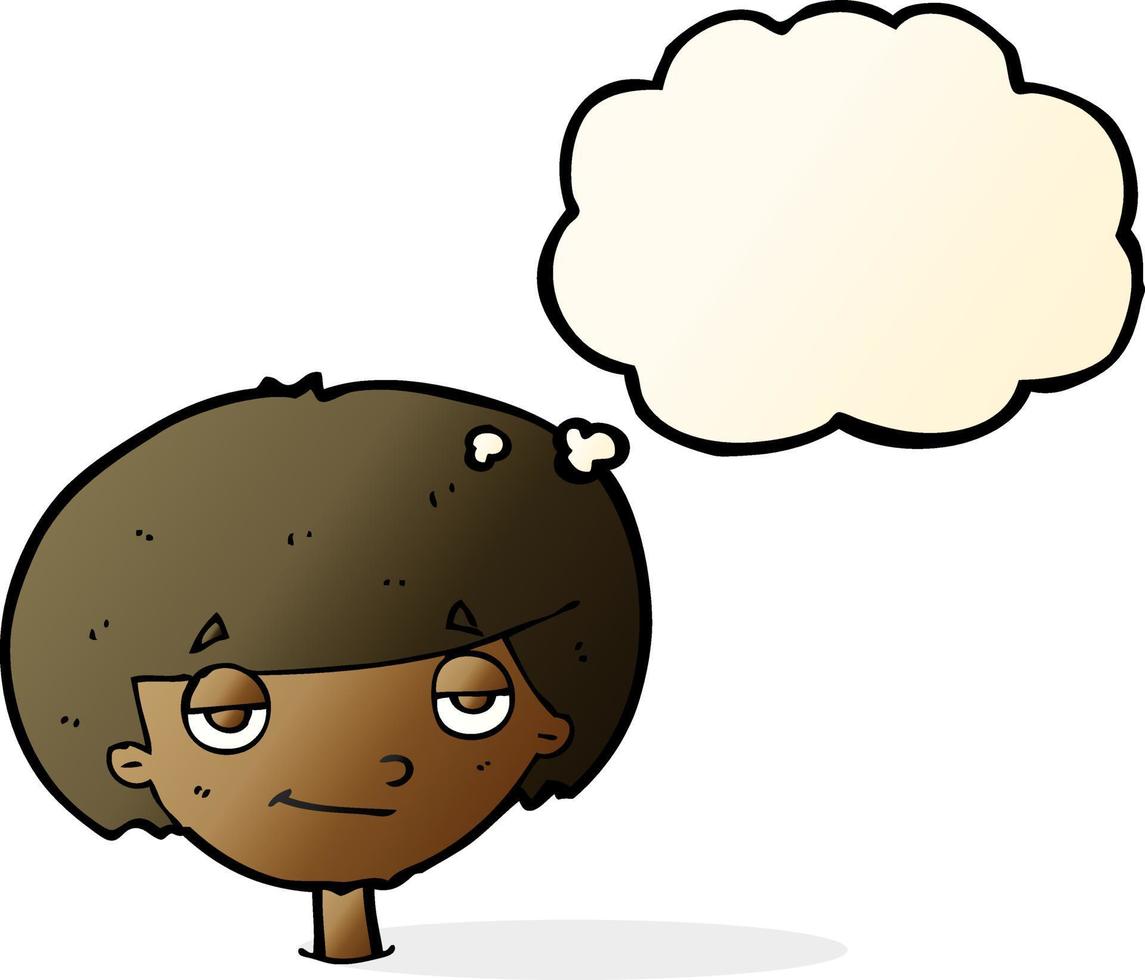 cartoon smug looking boy with thought bubble vector