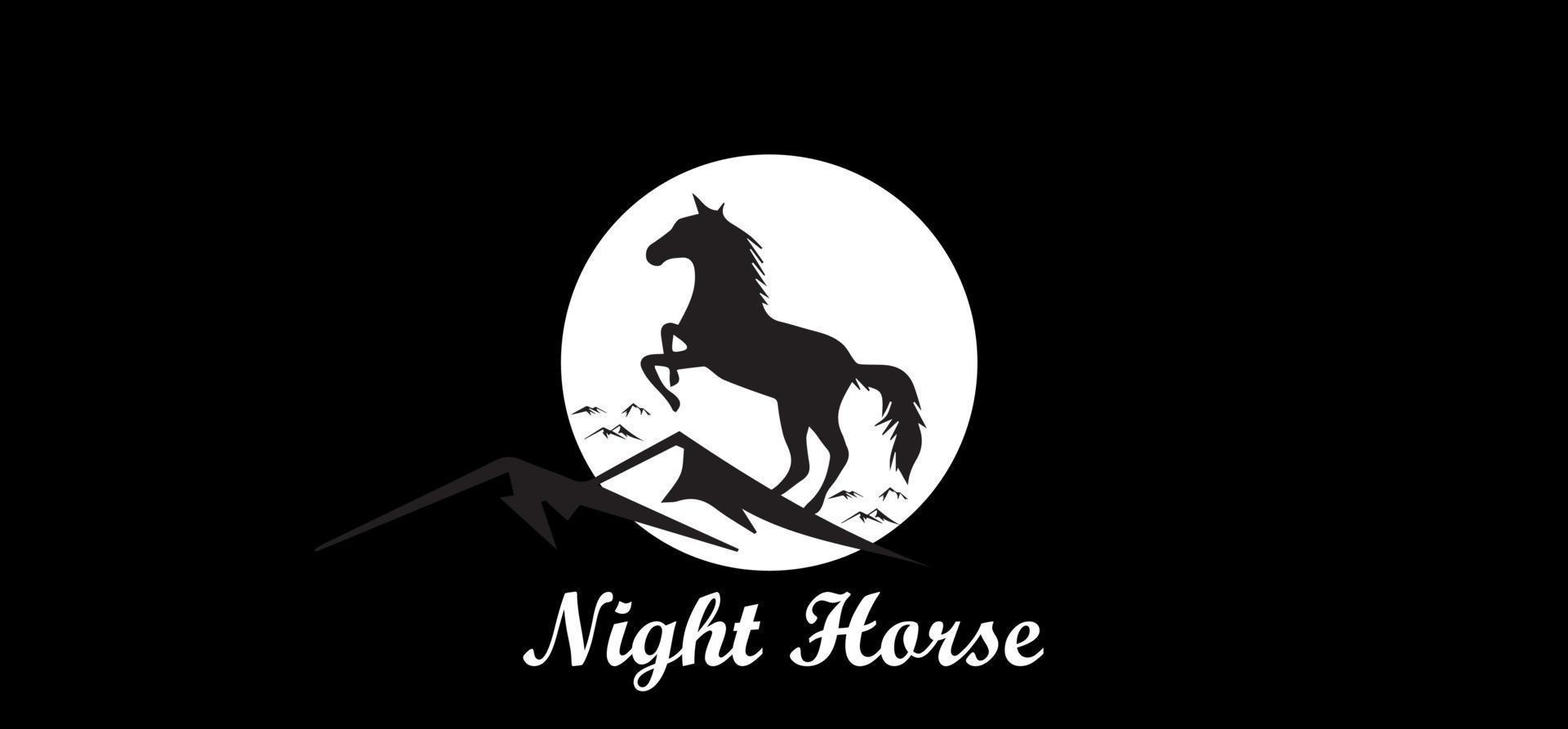 Horse company logo with moonlight background with beautiful mountain view high quality vector. vector