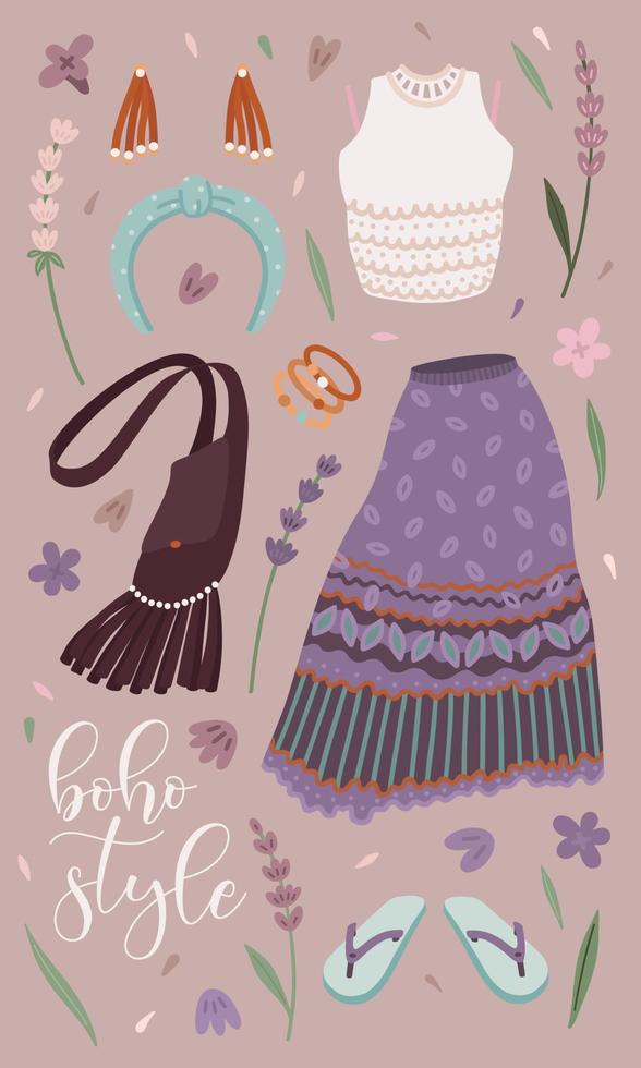 Boho outfit collection with scirt vector
