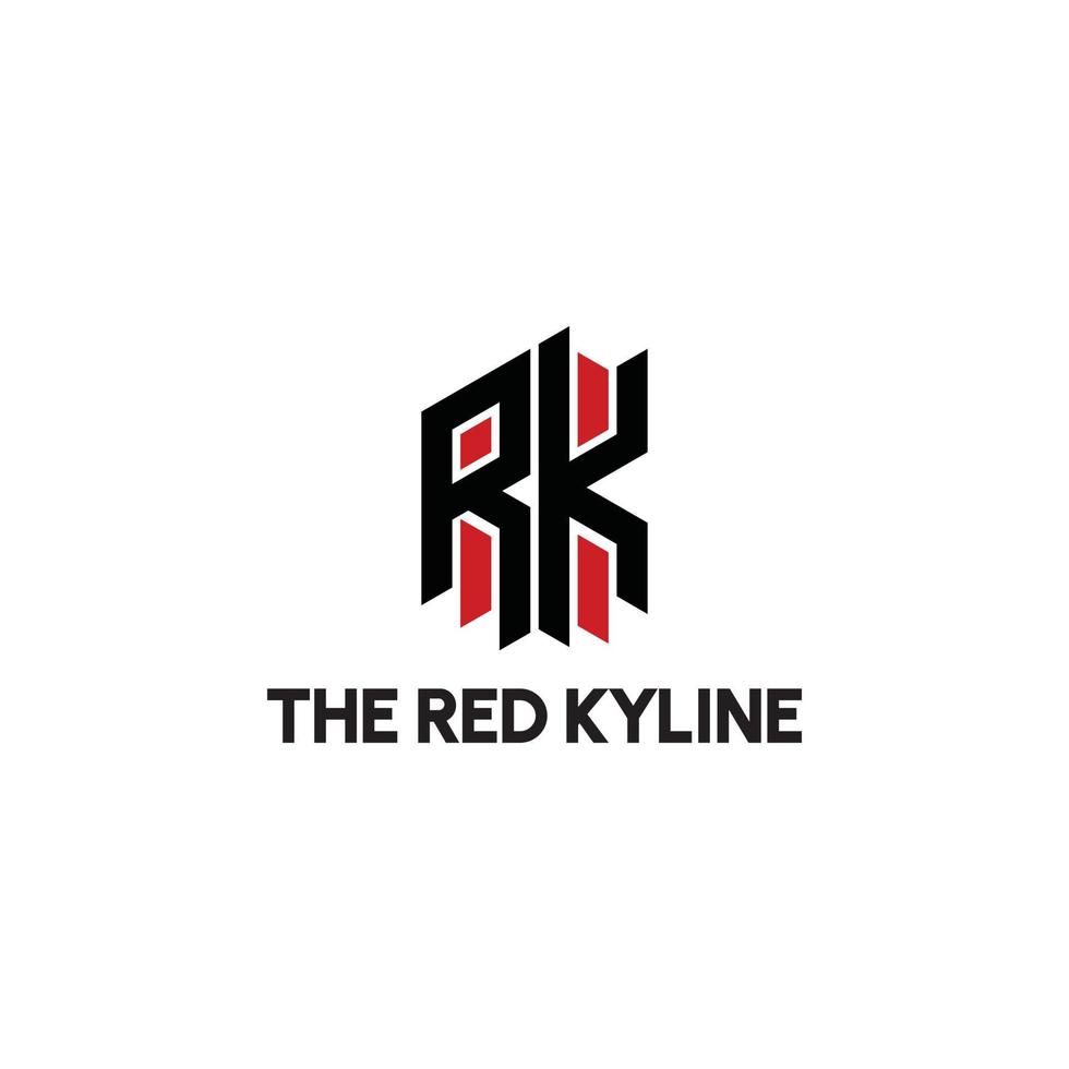 Abstract initial letter RK or KR logo in black-red color isolated in white background applied for rental property business logo also suitable for the brands or companies have initial name KR or RK. vector