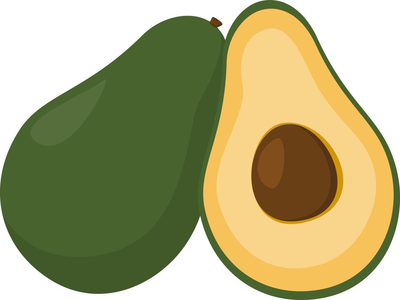 Whole and halved avacado, cartoon style, vector illustration isolated on white background