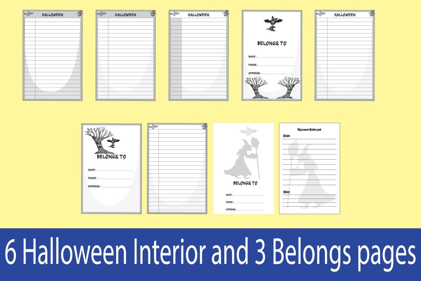 Halloween interior and belongs to page, 6x9 inches. vector