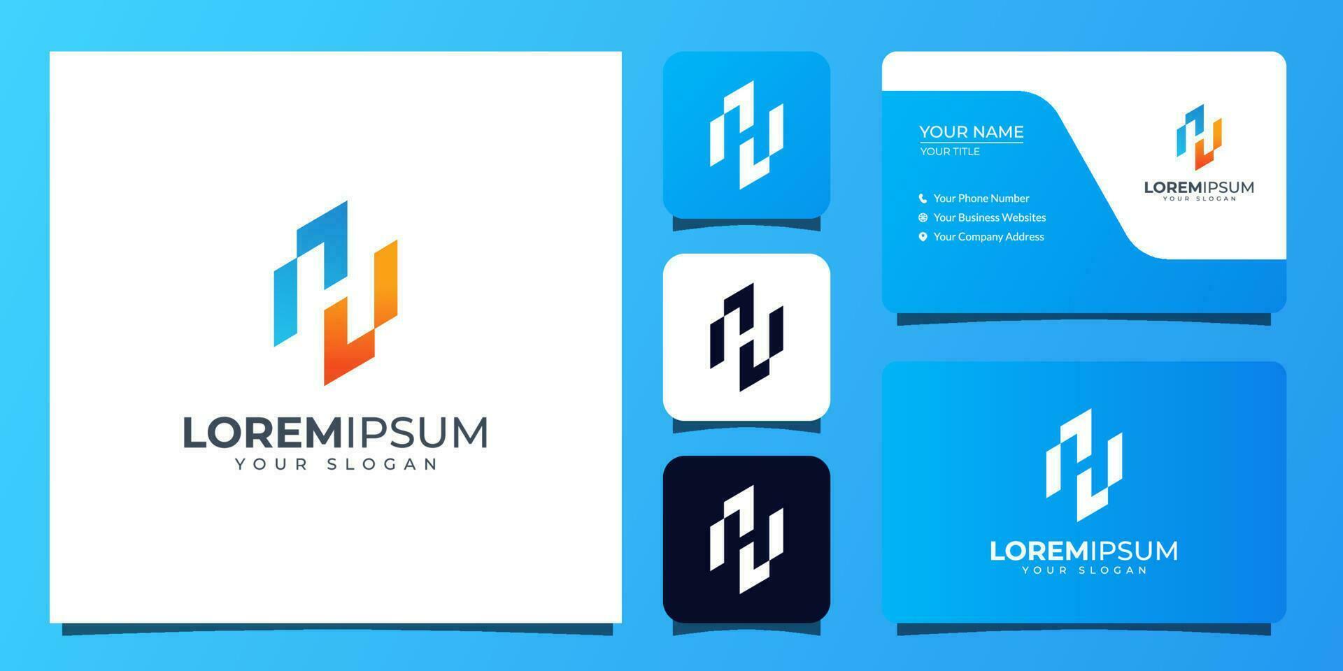 monogram letter h logo with business card template vector