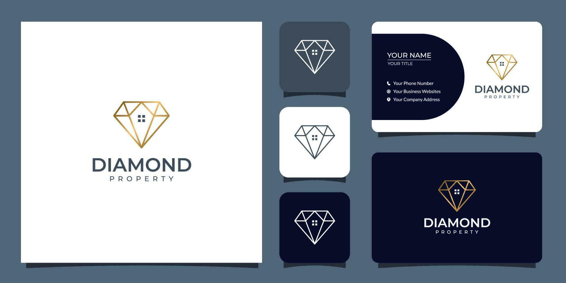 diamond and property logo with business card template vector