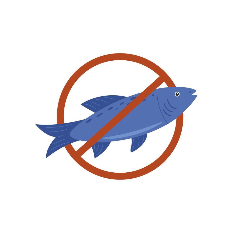 Fish in red crossed circle icon vector