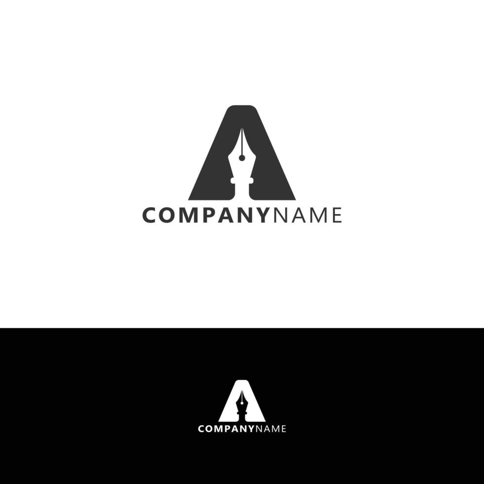 letter A negative space pen logo design vector