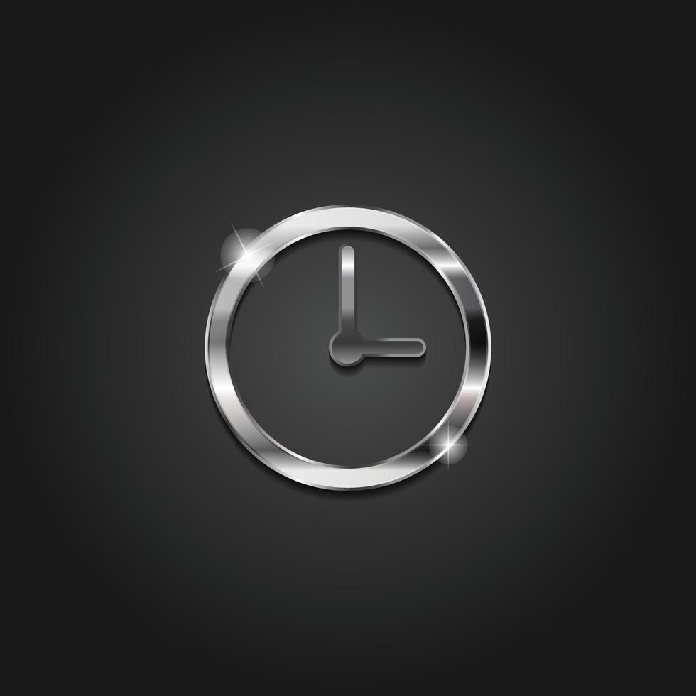 Shiny silver time clock  icon metallic symbol vector