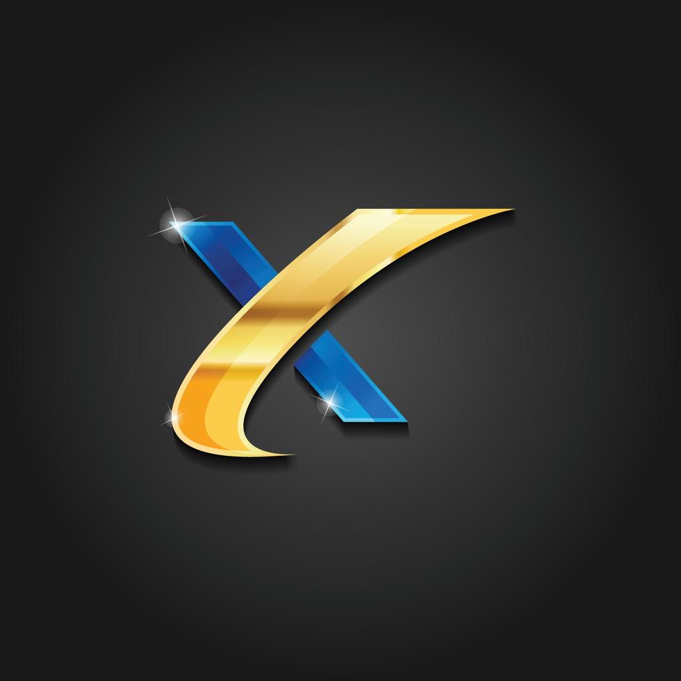 letter X shiny gold and blue metallic logo vector