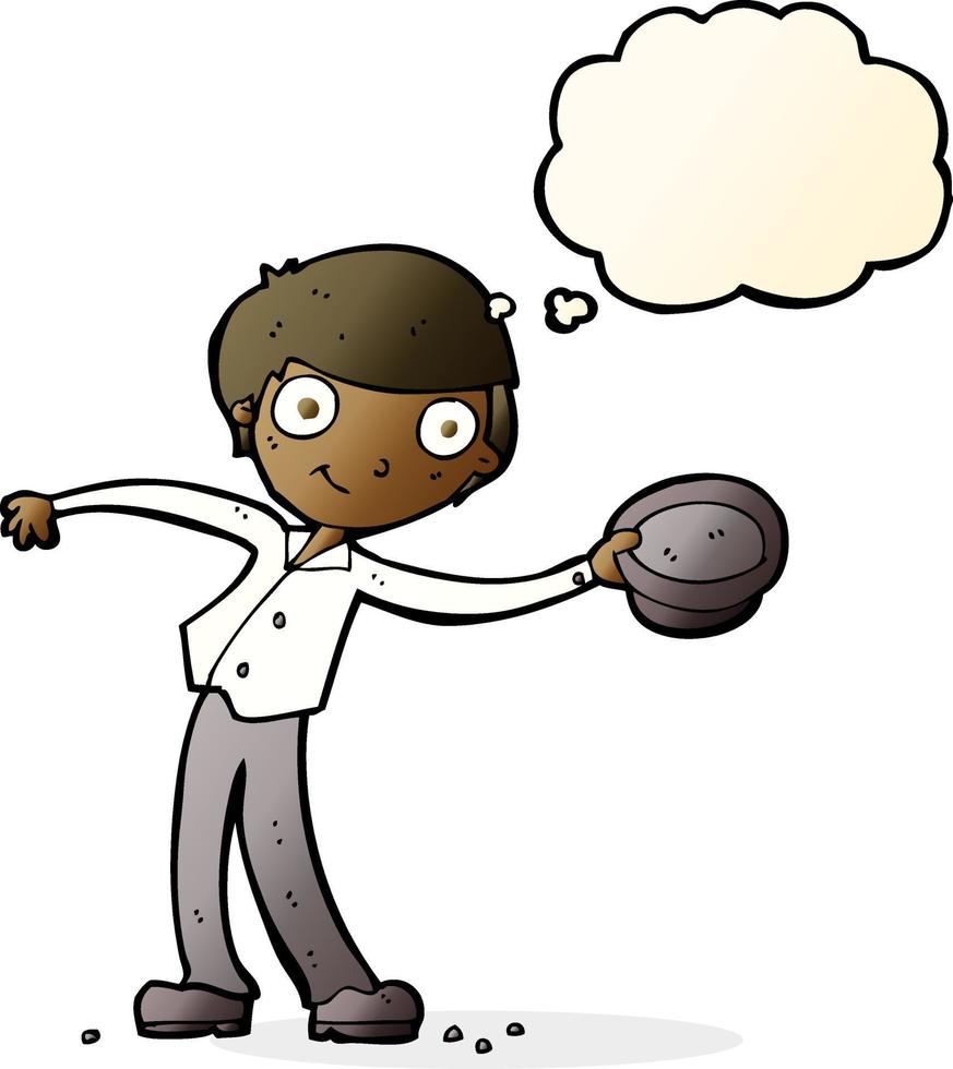cartoon man tipping hat with thought bubble vector
