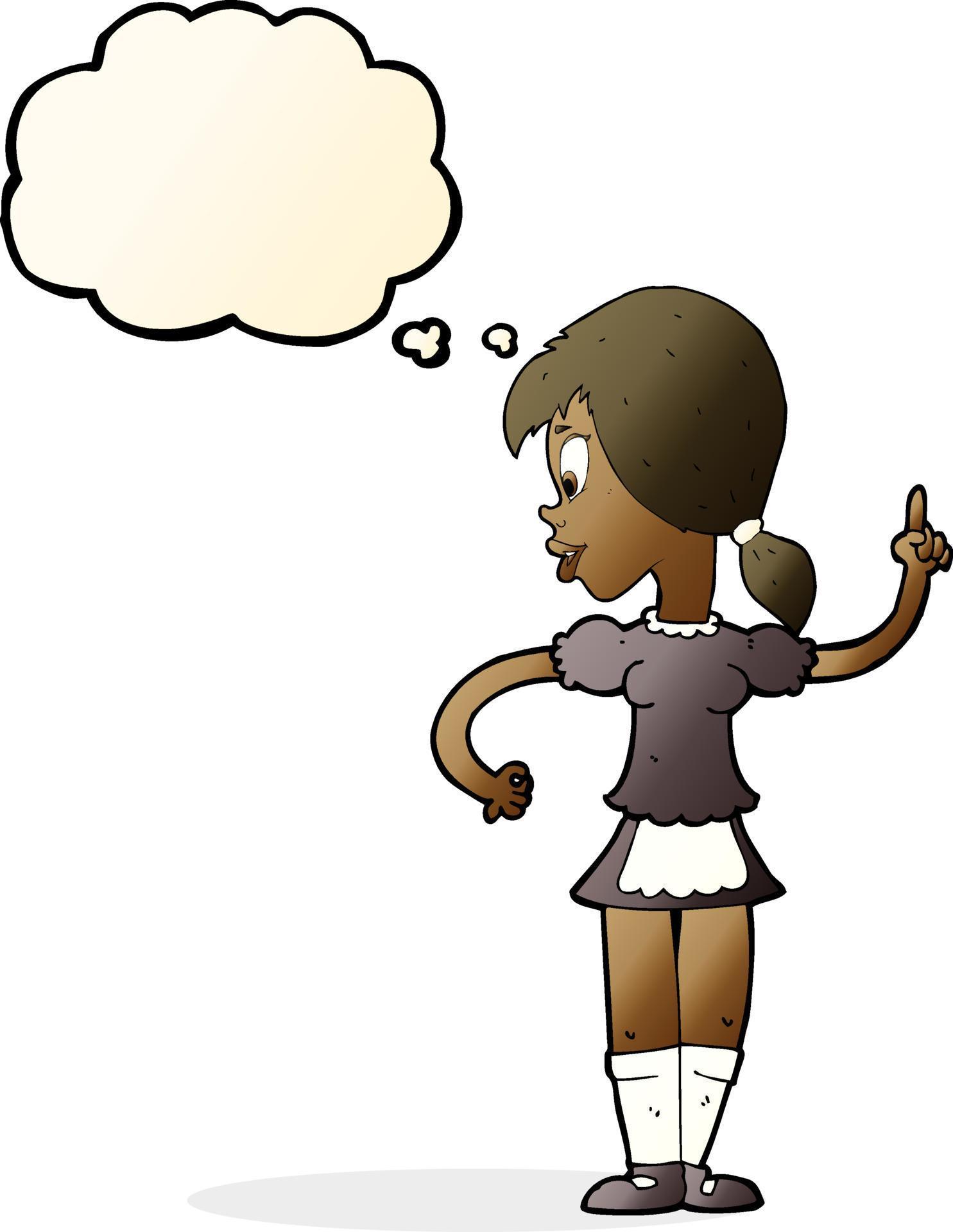 cartoon waitress calling order with thought bubble 12319812 Vector Art