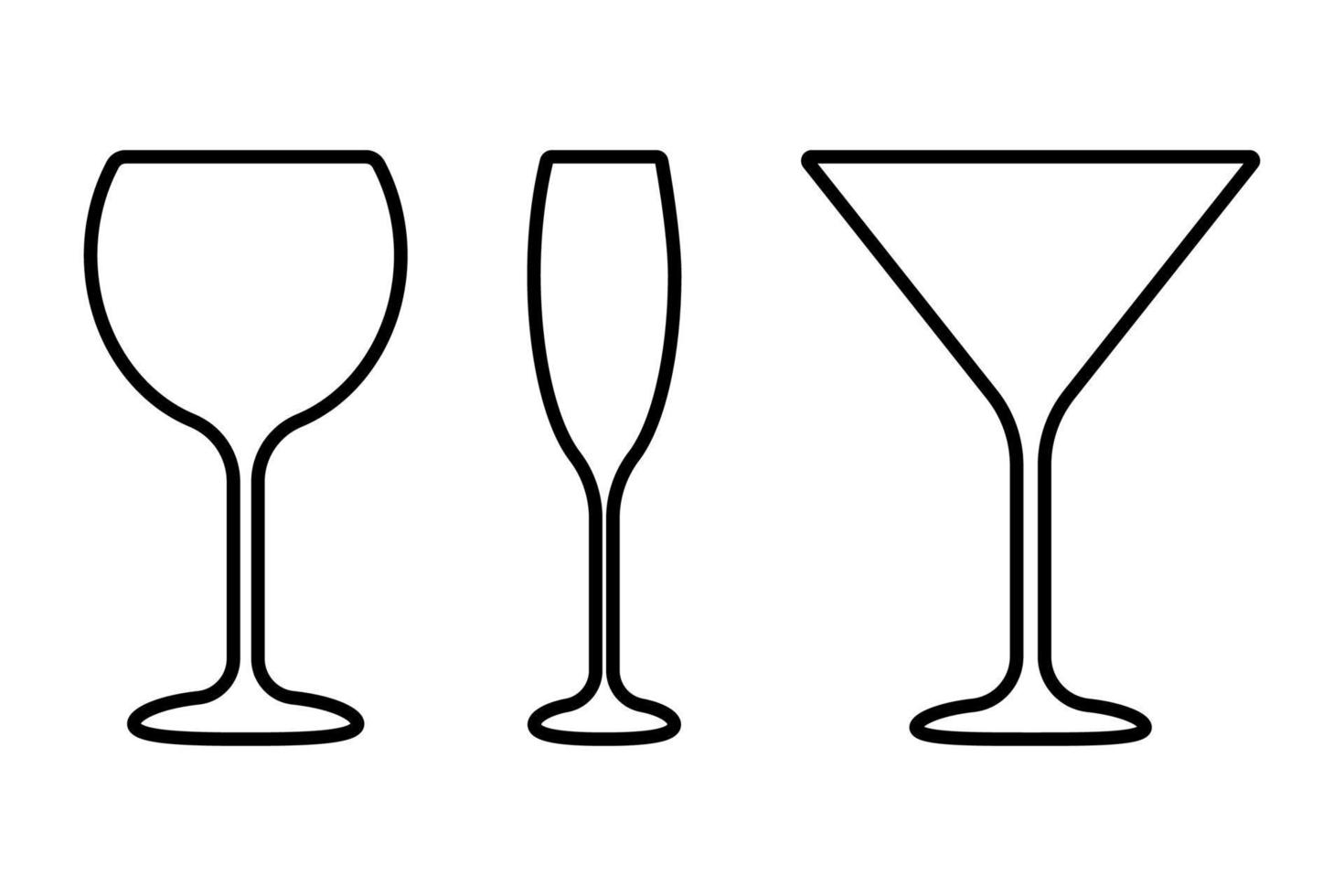 Three contours of different glasses on a white background. vector illustration