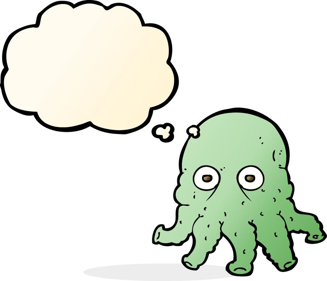 cartoon alien squid face with thought bubble vector