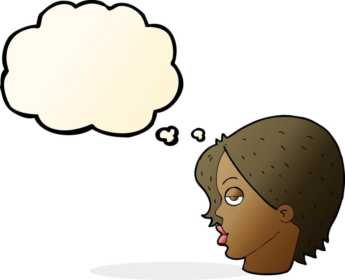 cartoon woman raising eyebrow with thought bubble vector