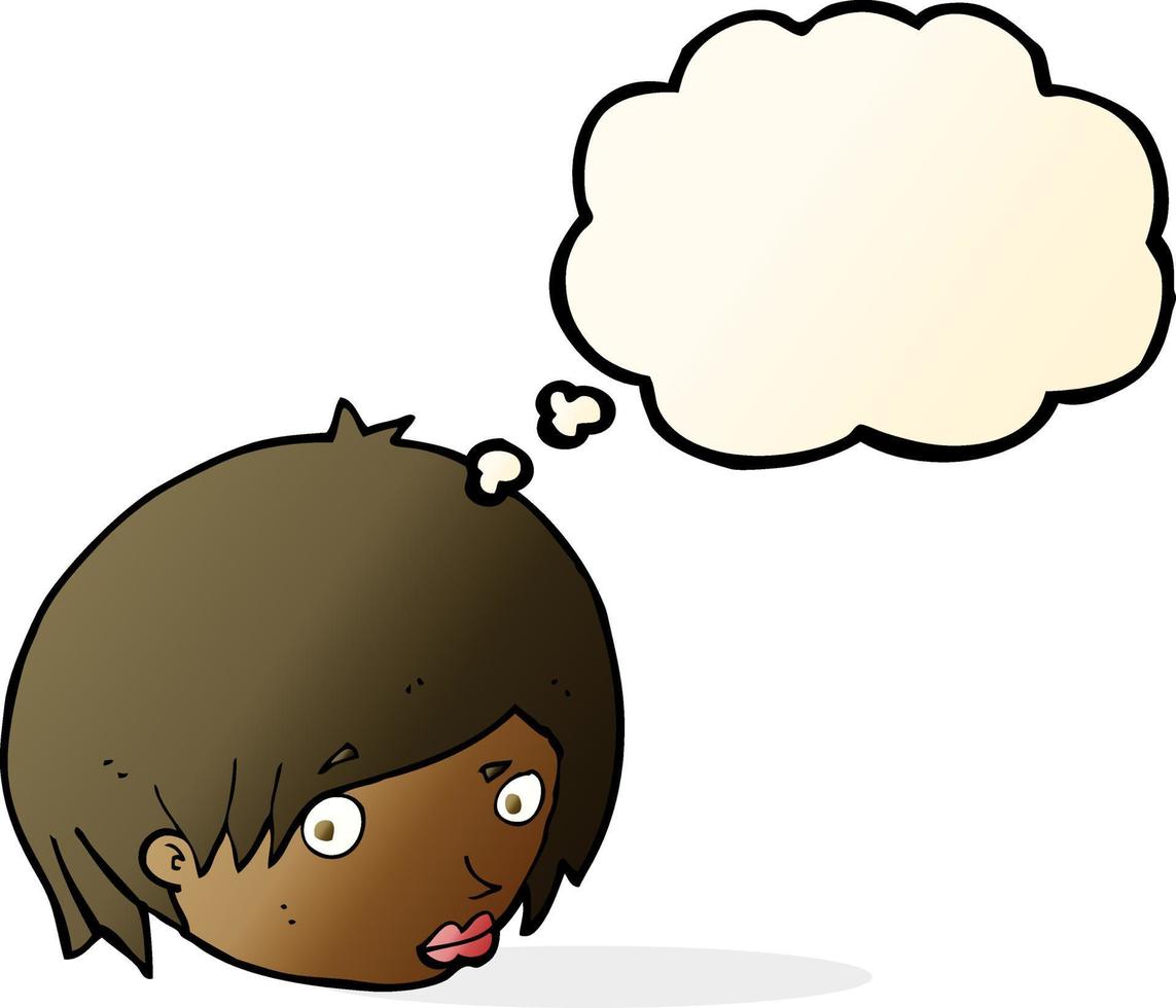 cartoon female face with raised eyebrow with thought bubble vector