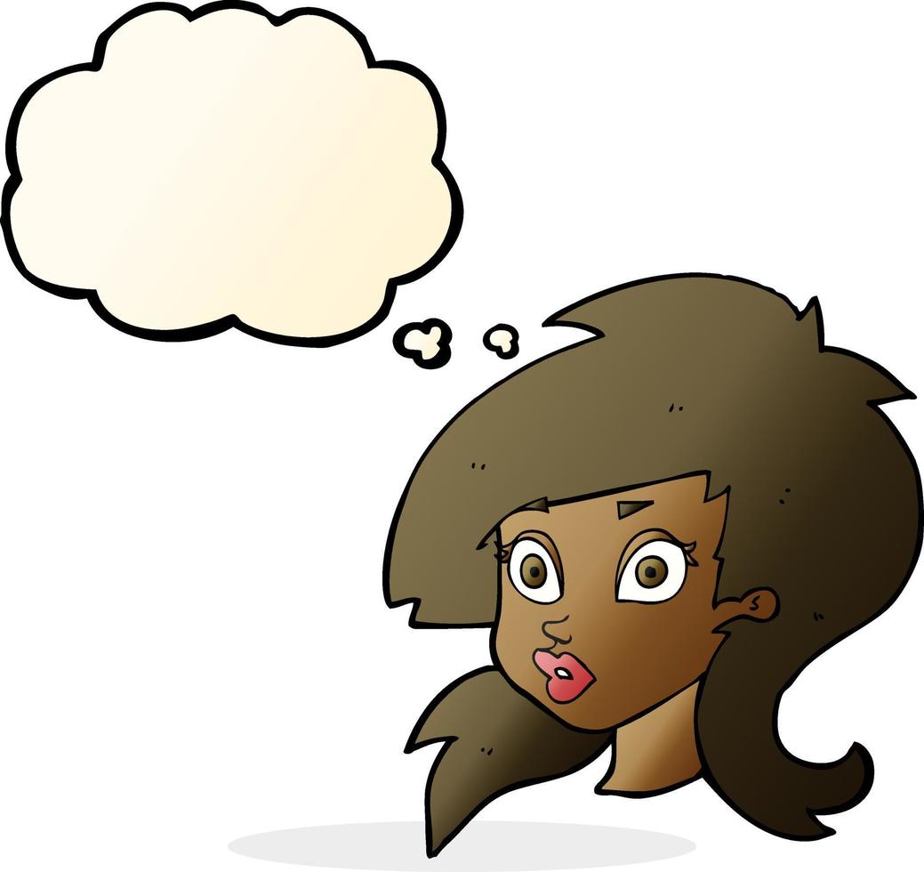 cartoon pretty surprised woman with thought bubble vector