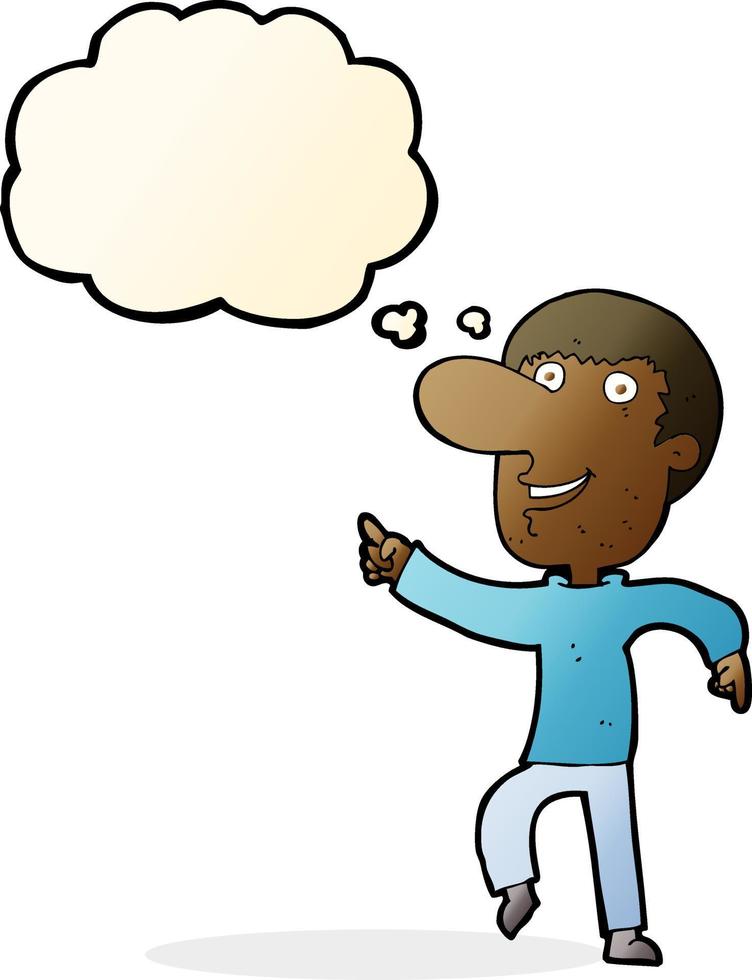 cartoon happy man dancing with thought bubble vector