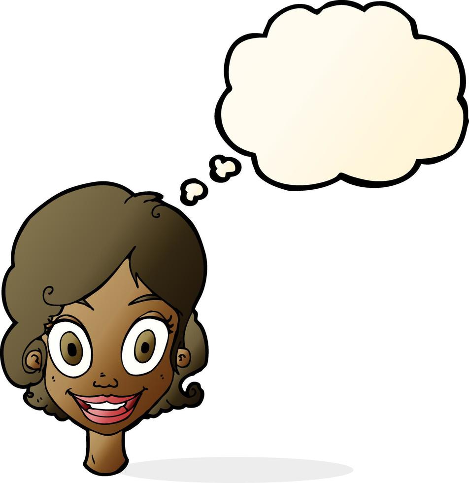 cartoon happy woman with thought bubble vector