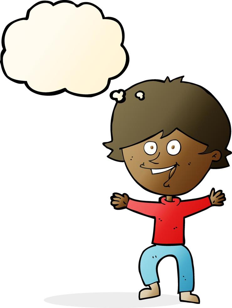 cartoon happy boy laughing with thought bubble vector