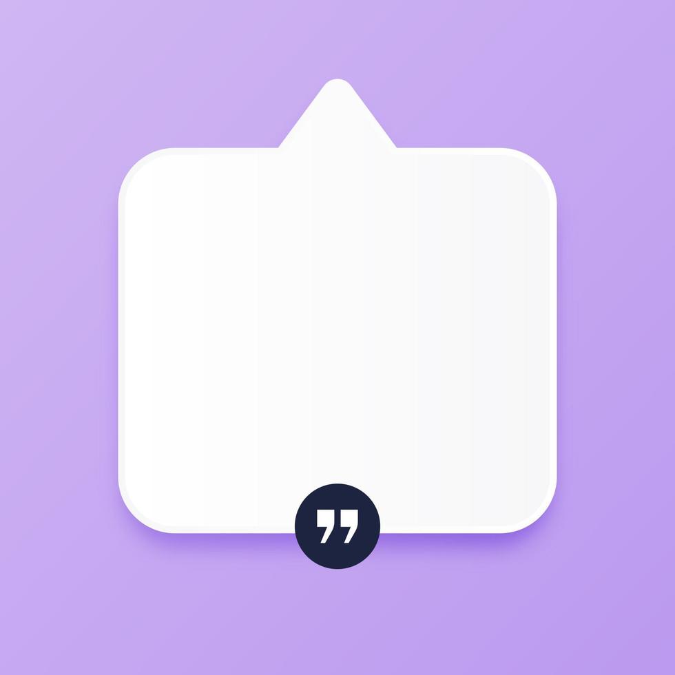 3D speech bubble with quotes icons on a purple background. Minimal blank 3d chat boxes sign. 3d and shadow vector illustration.