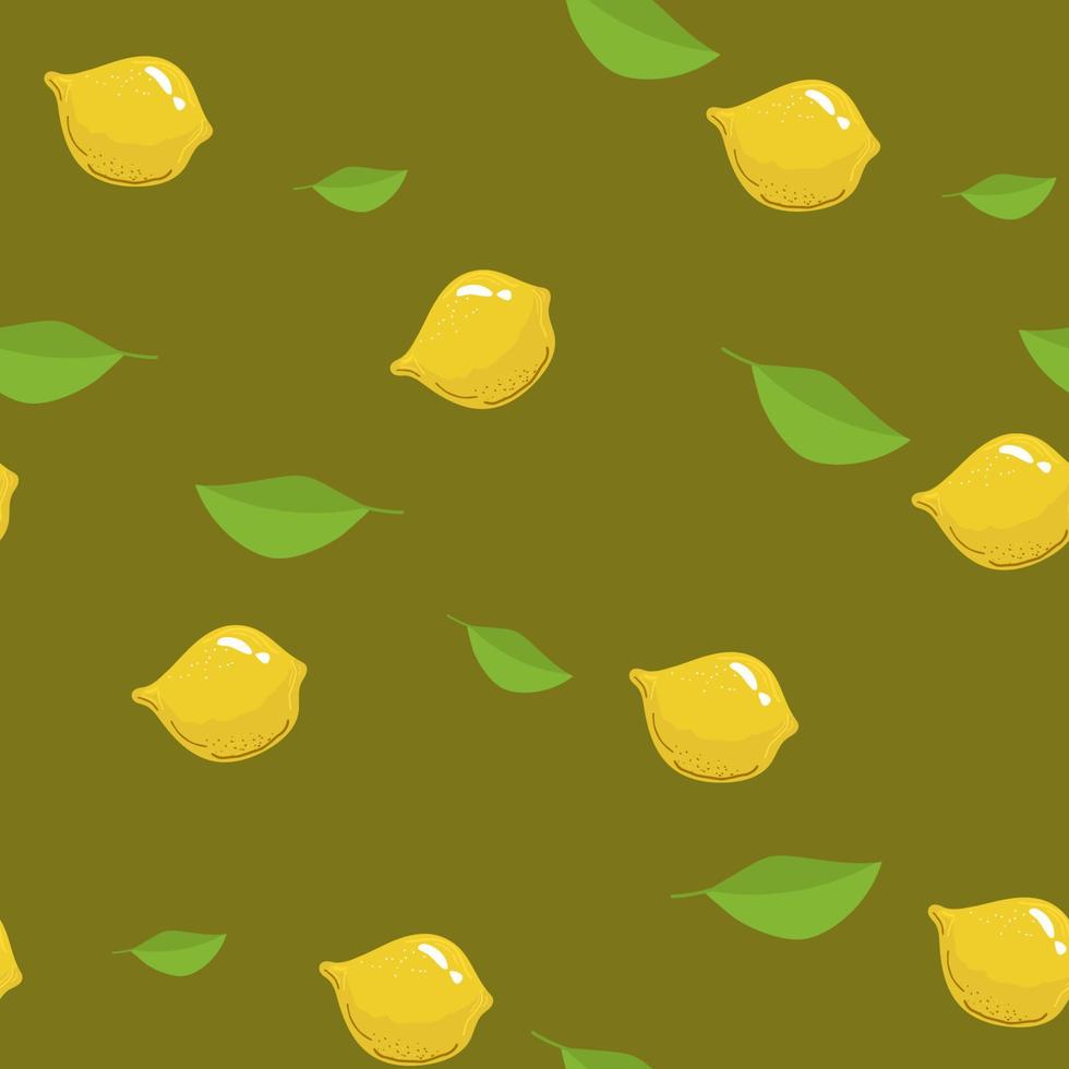 seamless pattern with lemons on the green background. Vector illustration. Hand drawn background.