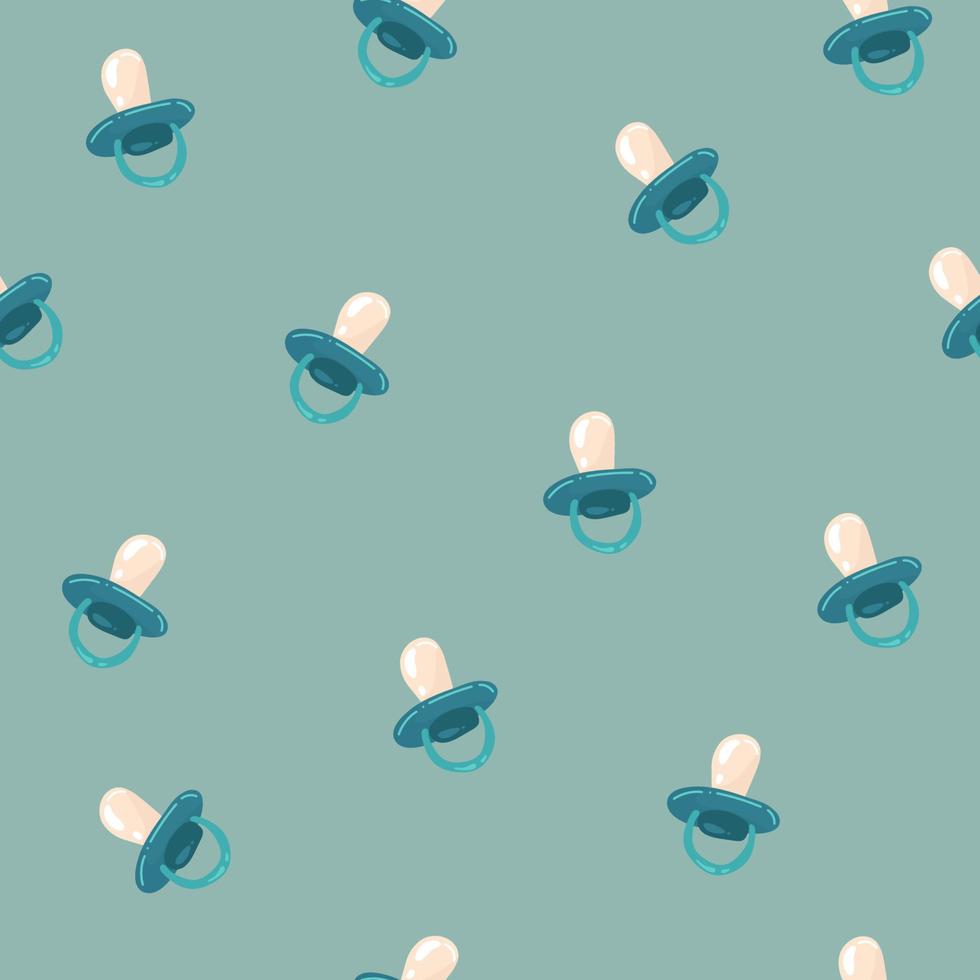 Baby seamless pattern. Blue, cream, azure, gray colors. Illustration of baby pacifiers and stars. Also for printing on paper and fabric. vector
