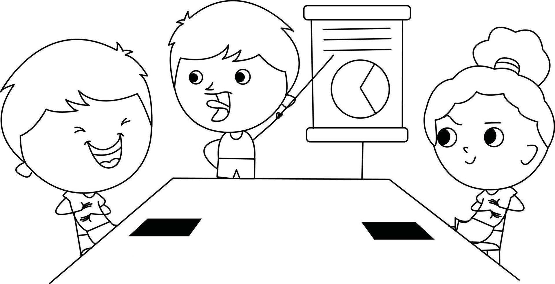 cute illustration of male  presenting in front of his two colleagues vector