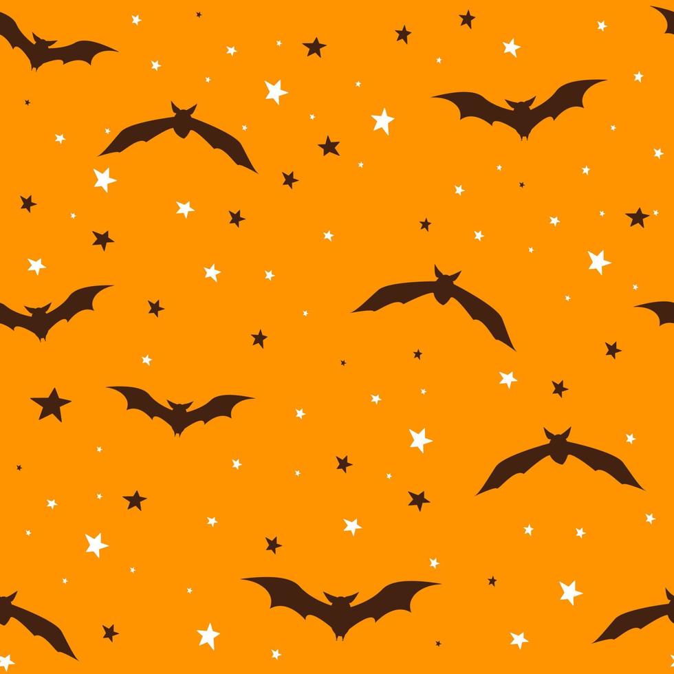 Halloween cute bat seamless pattern, holiday kids design. Silhouette decorated with stars, simple. Vector illustration