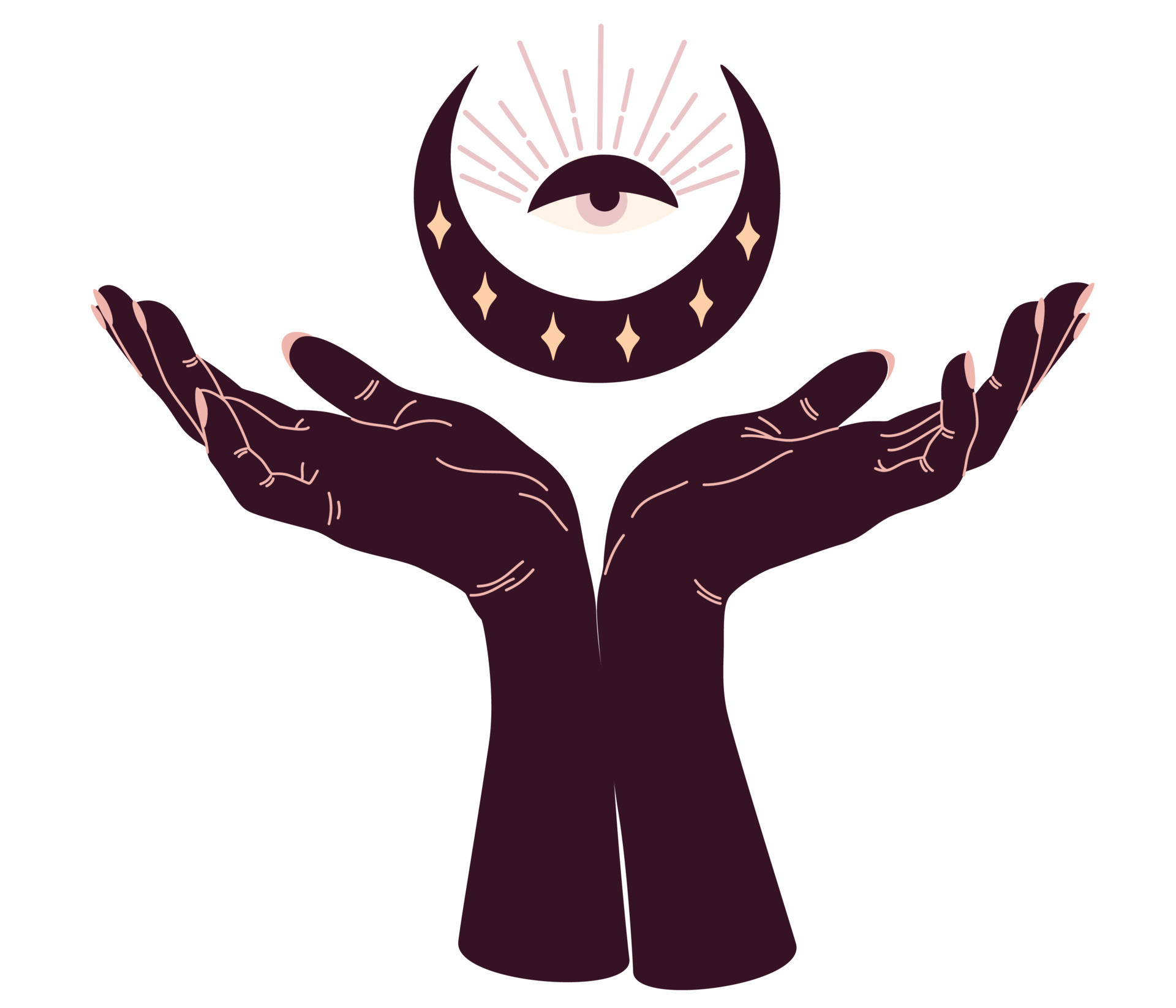 https://static.vecteezy.com/system/resources/previews/012/320/602/original/magic-hands-with-celestial-mystical-symbols-spiritual-boho-elements-with-crystal-snake-and-butterfly-moth-and-eye-black-silhouette-of-woman-arms-isolated-on-white-illustration-vector.jpg