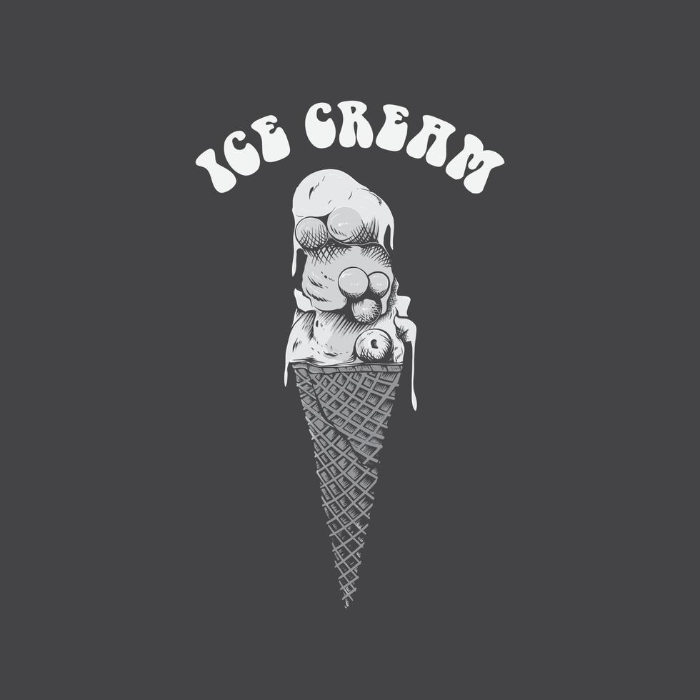 ice cream illustration black and white vector