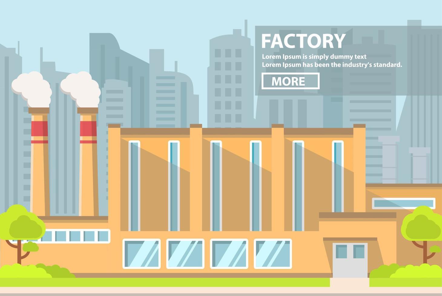 edificio industrial de fábrica. arte de línea plana. tubería de chimenea de fábrica de concepto de industria. planta de energía. vector