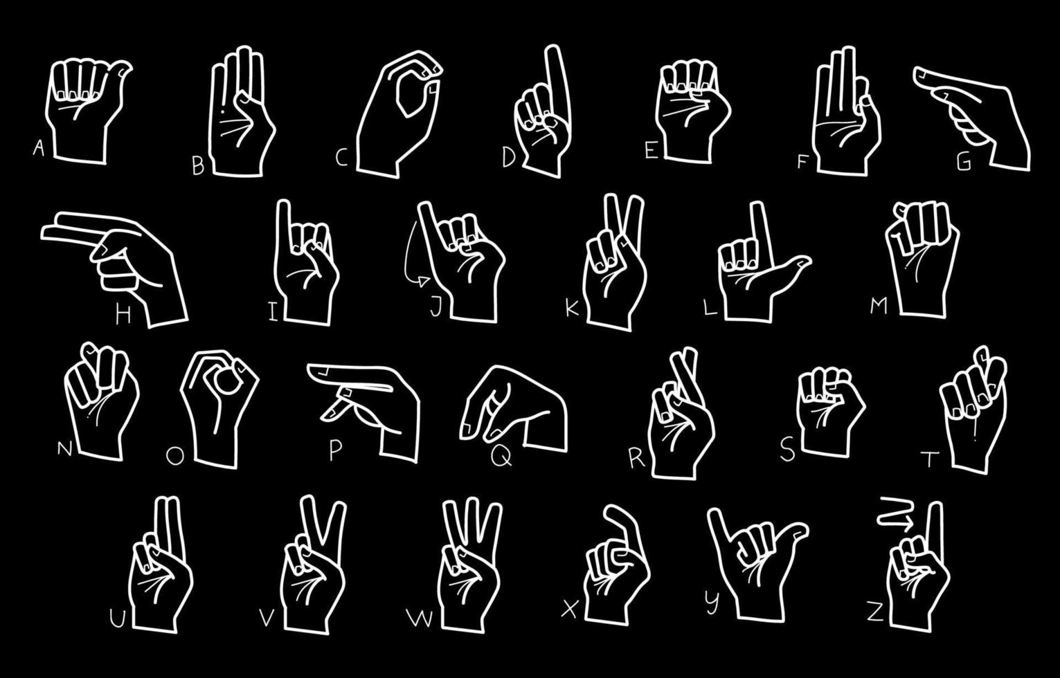 Doodle Sketch ASL Sign Language Alphabet Illustration vector