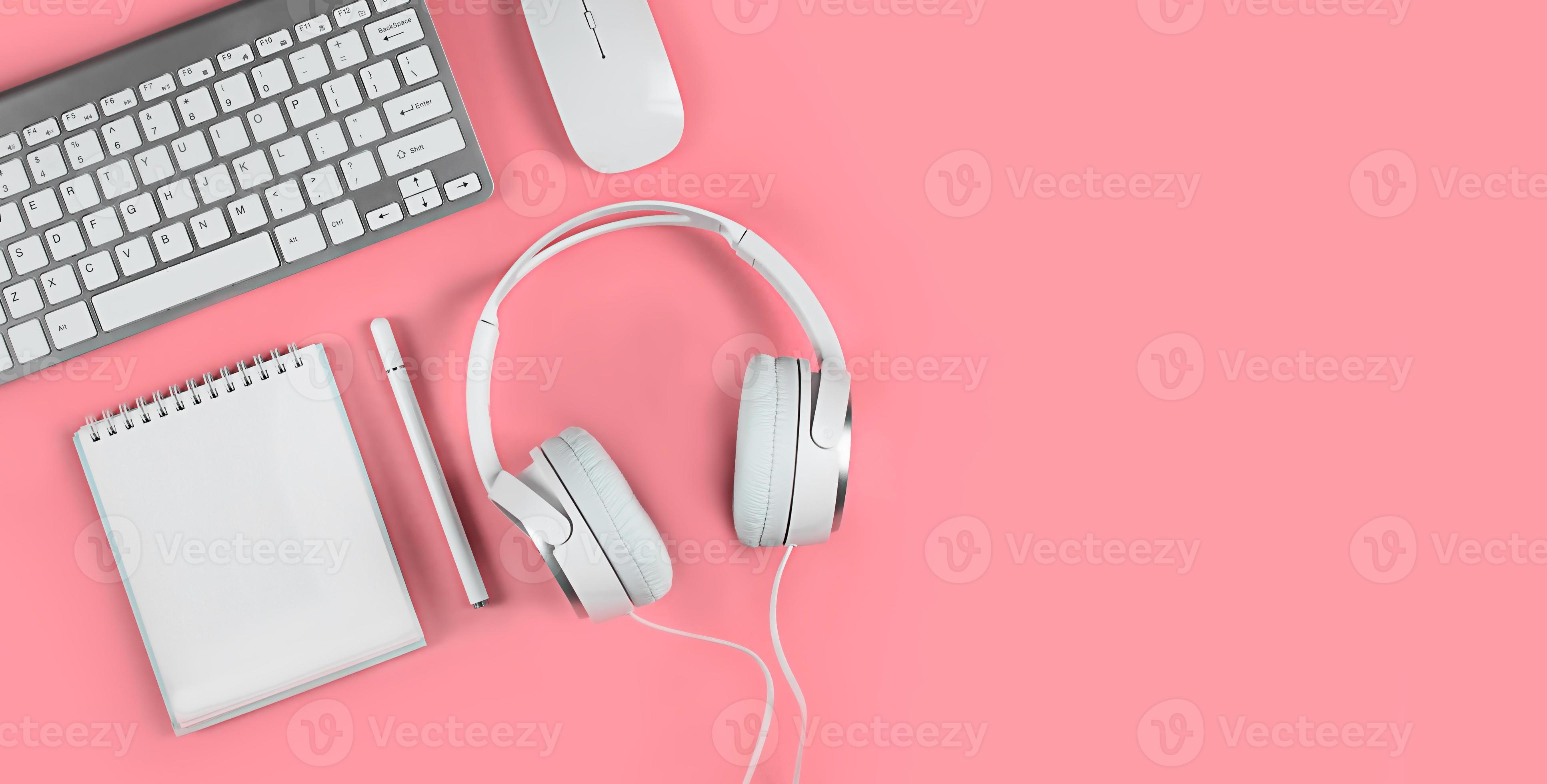 banner on a pink background, flat layout, Concept home office, online