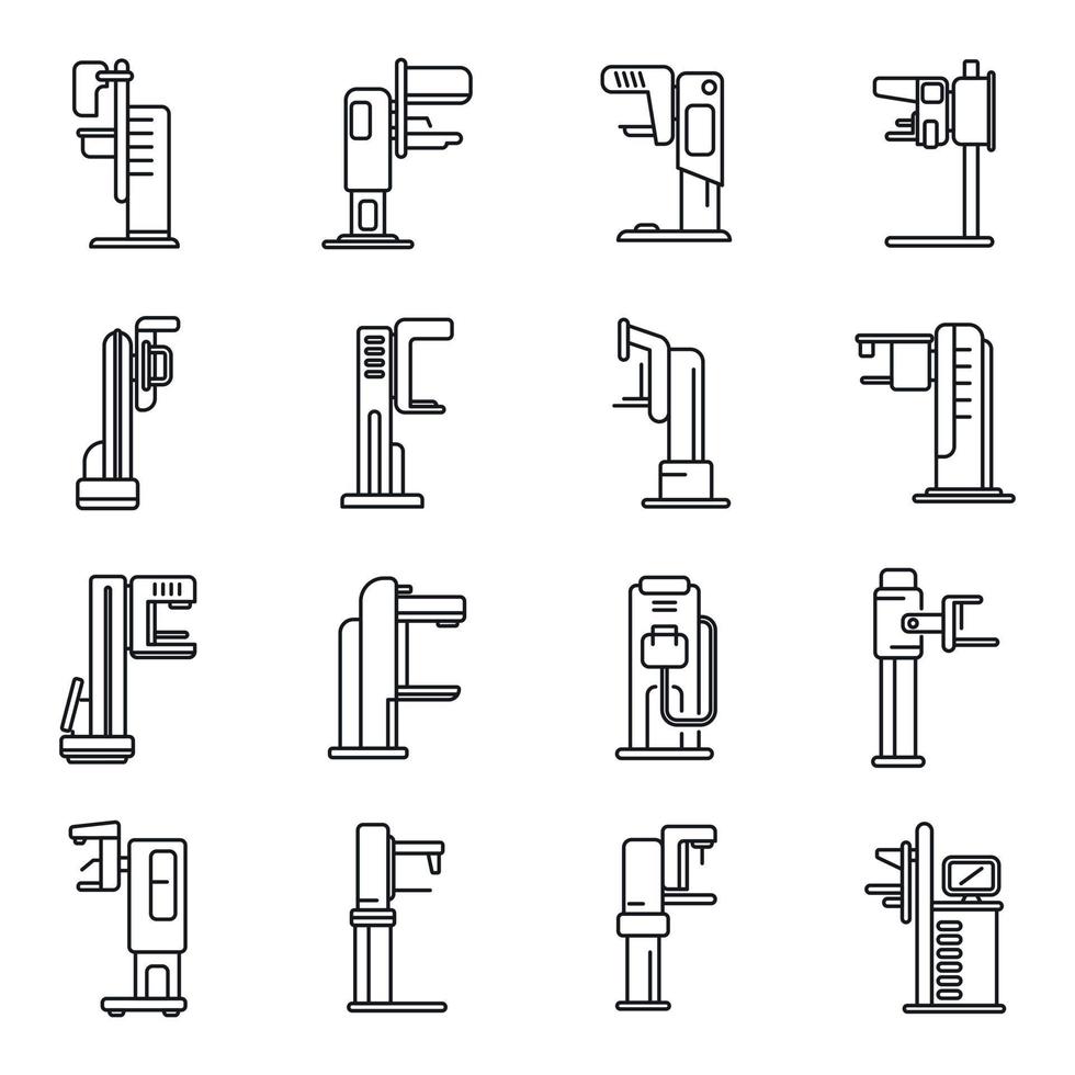 Mammography machine icons set outline vector. Analyzing breast vector